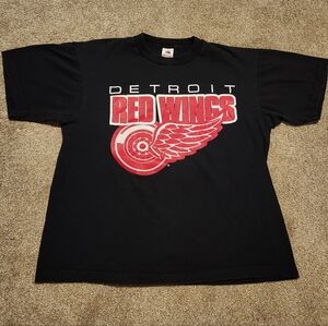 Vintage Detroit Red Wings Shirt Large Black 90s Single Stitch NHL Hockey